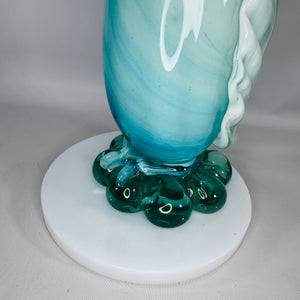 Murano-Style Hand-Blown Art Glass Owl Vase (Blue & White Swirl) – 10”