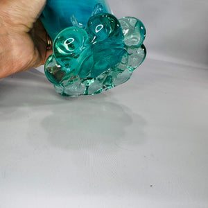 Murano-Style Hand-Blown Art Glass Owl Vase (Blue & White Swirl) – 10”