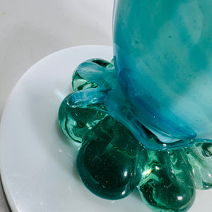 Murano-Style Hand-Blown Art Glass Owl Vase (Blue & White Swirl) – 10”