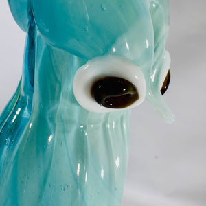 Murano-Style Hand-Blown Art Glass Owl Vase (Blue & White Swirl) – 10”