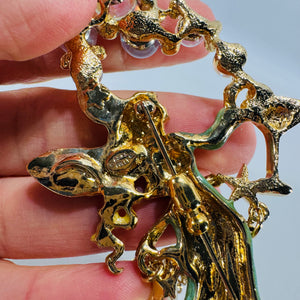 Kirks Folly Bubble Fairy brooch Pendant, AB Aurora Borealis Rhinestone Fairy Pin, Gold Tone Dangle Beads