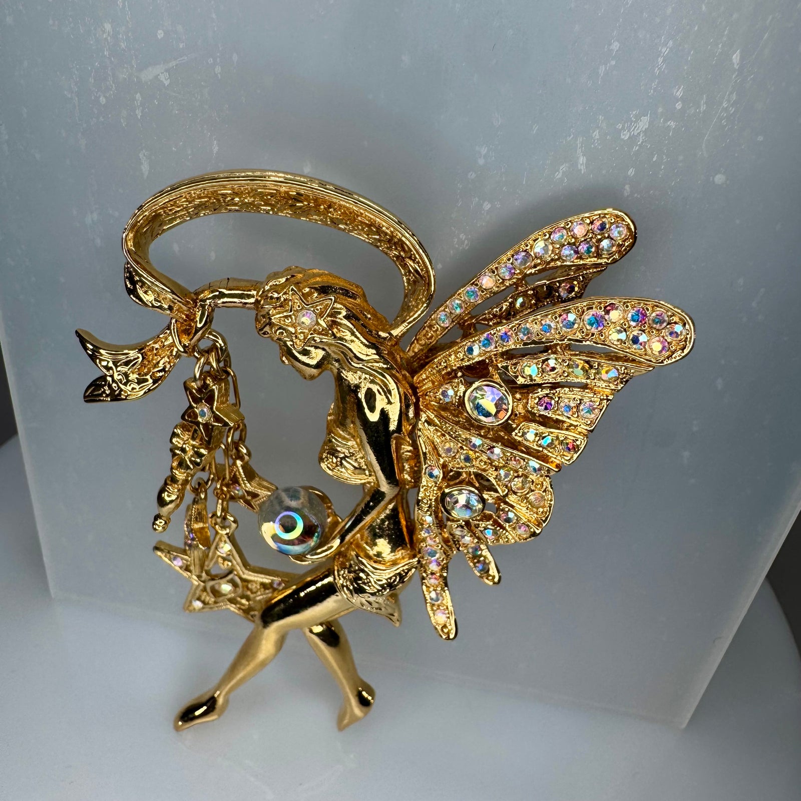 Signed Kirk’s Folly Fairy Godmother Brooch Pin (AB Rhinestones + Crystal Ball)