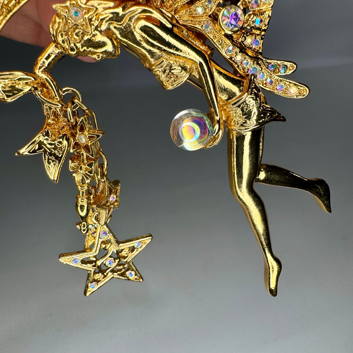 Signed Kirk’s Folly Fairy Godmother Brooch Pin (AB Rhinestones + Crystal Ball)