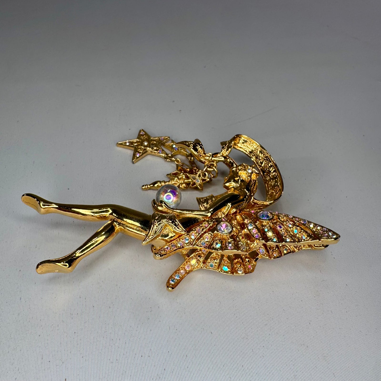 Signed Kirk’s Folly Fairy Godmother Brooch Pin (AB Rhinestones + Crystal Ball)