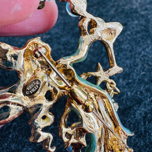 Kirks Folly Bubble Fairy brooch Pendant, AB Aurora Borealis Rhinestone Fairy Pin, Gold Tone Dangle Beads