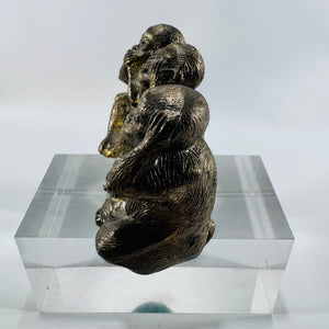Three Wise Monkeys Figurine Antique Silver Tone See Hear Speak No Evil Desk Sculpture