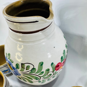 J. Graf Stoob Pitcher Set Austria Hand Painted Floral Pottery 9 Piece Folk Art