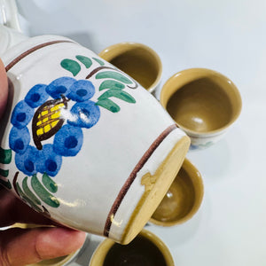 J. Graf Stoob Pitcher Set Austria Hand Painted Floral Pottery 9 Piece Folk Art