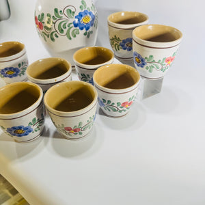 J. Graf Stoob Pitcher Set Austria Hand Painted Floral Pottery 9 Piece Folk Art