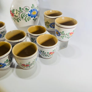 J. Graf Stoob Pitcher Set Austria Hand Painted Floral Pottery 9 Piece Folk Art