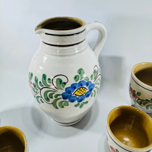 J. Graf Stoob Pitcher Set Austria Hand Painted Floral Pottery 9 Piece Folk Art
