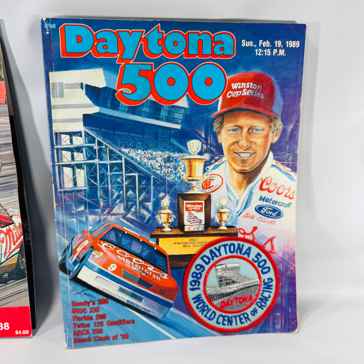 NASCAR Program Bundle (2) — 1988 Miller High Life 400 (MIS) + 1989 Daytona 500 Program w/ Patch