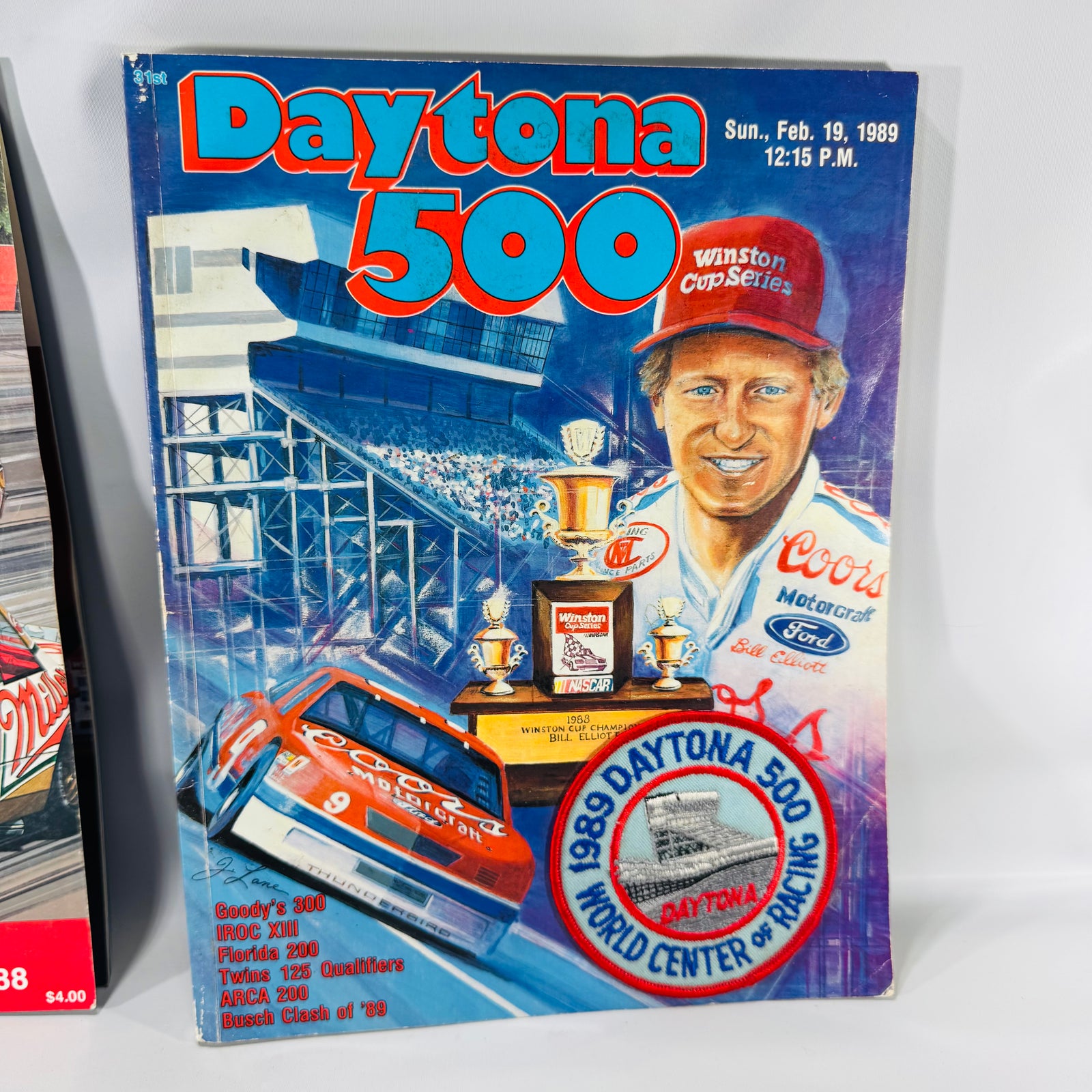 NASCAR Program Bundle (2) — 1988 Miller High Life 400 (MIS) + 1989 Daytona 500 Program w/ Patch