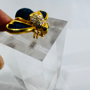 Joan Rivers Bee Brooch Blue Denim Crystal Gold Tone Signed Insect Pin