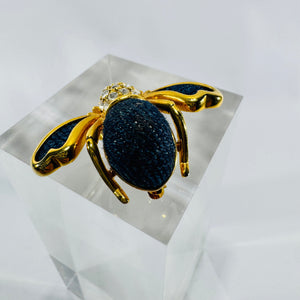 Joan Rivers Bee Brooch Blue Denim Crystal Gold Tone Signed Insect Pin