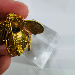 Joan Rivers Bee Brooch Blue Denim Crystal Gold Tone Signed Insect Pin