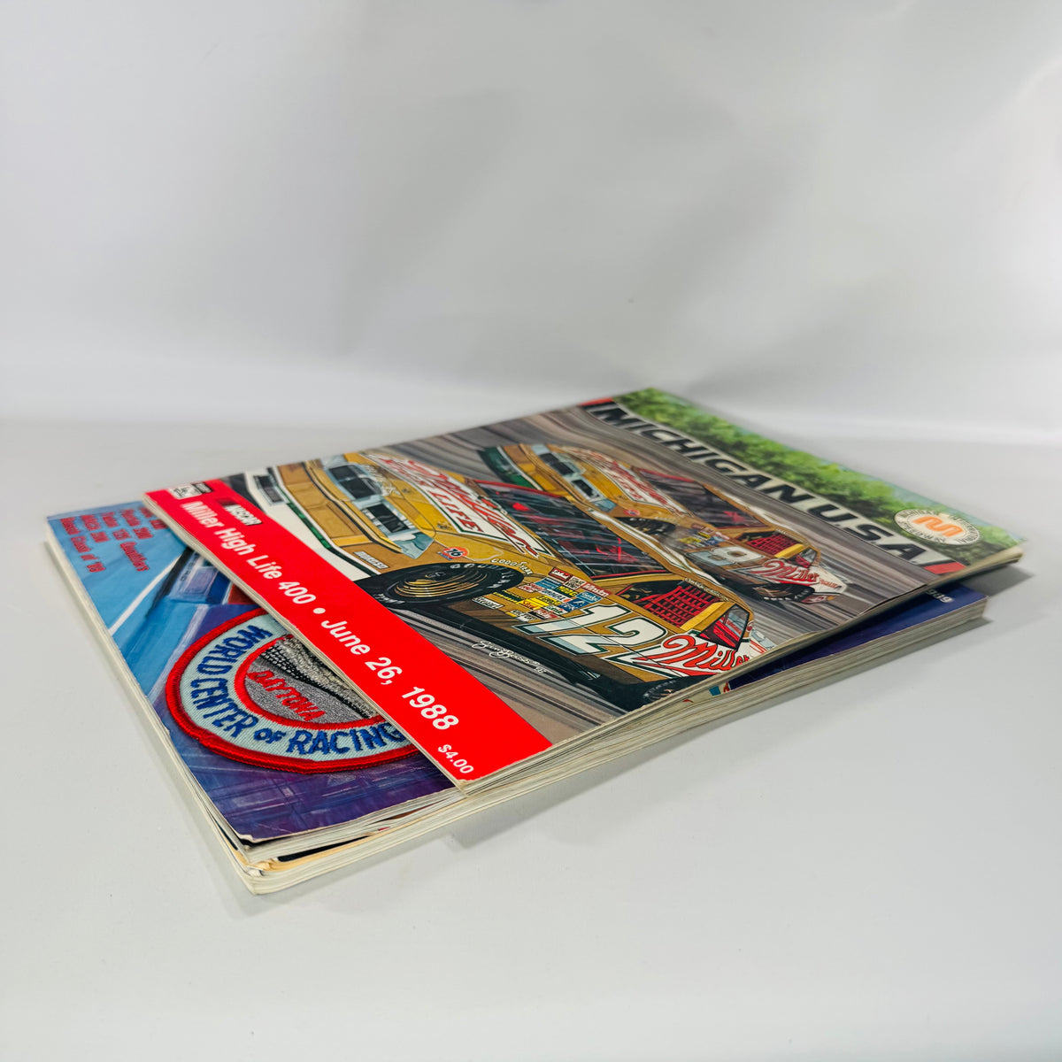 NASCAR Program Bundle (2) — 1988 Miller High Life 400 (MIS) + 1989 Daytona 500 Program w/ Patch