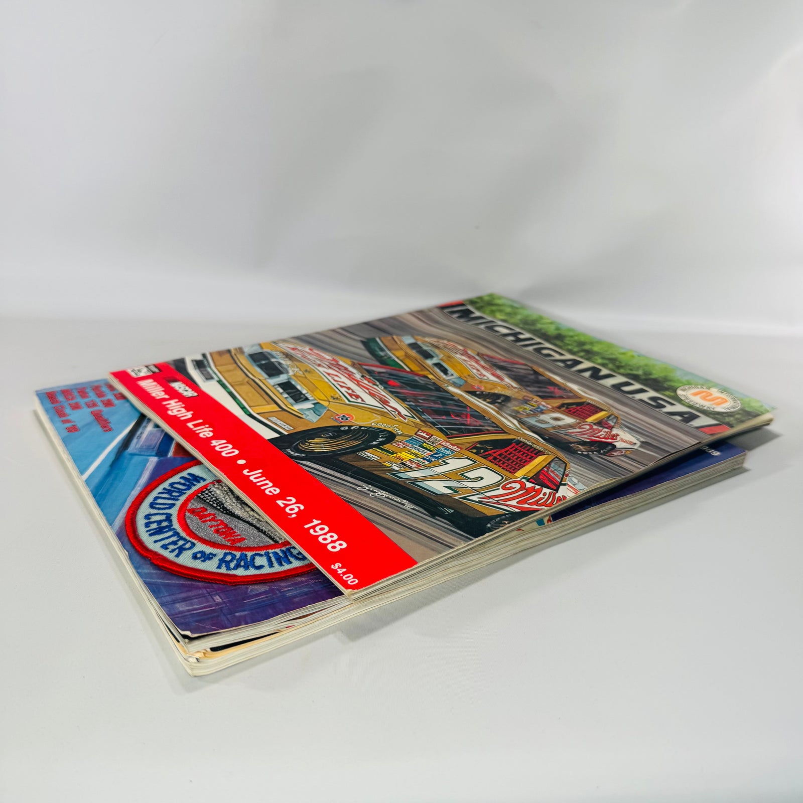 NASCAR Program Bundle (2) — 1988 Miller High Life 400 (MIS) + 1989 Daytona 500 Program w/ Patch