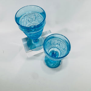 L G Wright Westward Ho Wine Glasses Blue Pioneer Pattern Stemmed Pair