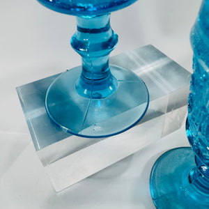 L G Wright Westward Ho Wine Glasses Blue Pioneer Pattern Stemmed Pair