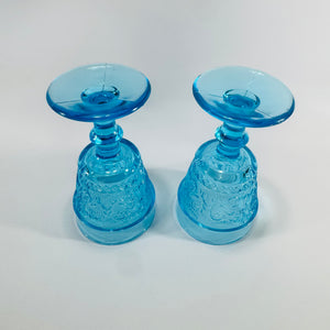 L G Wright Westward Ho Wine Glasses Blue Pioneer Pattern Stemmed Pair