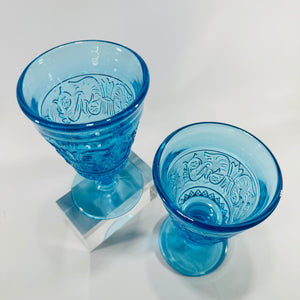 Willow Oak Wreath Blue Goblets Bryce Brothers EAPG Antique Pressed Glass Pair Circa 1880s