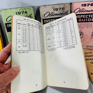 Vintage Oldsmobile Inspector’s Guide Lot (1973–1979) — 8 Pocket Manuals, Codes & Specs (Cutlass / 88 / 98 / F-85 / A-B-C)