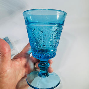Willow Oak Wreath Blue Goblets Bryce Brothers EAPG Antique Pressed Glass Pair Circa 1880s