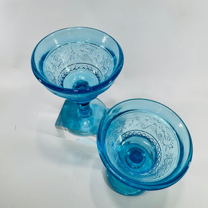Tiara Sandwich Bicentennial Blue Water Goblets Pair 1976 Indiana Glass Pressed Glass
