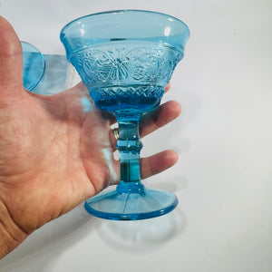 Tiara Sandwich Bicentennial Blue Water Goblets Pair 1976 Indiana Glass Pressed Glass