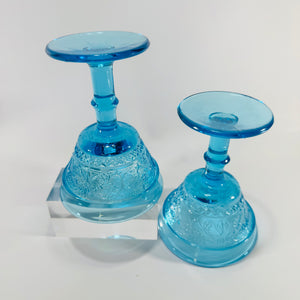 Tiara Sandwich Bicentennial Blue Water Goblets Pair 1976 Indiana Glass Pressed Glass
