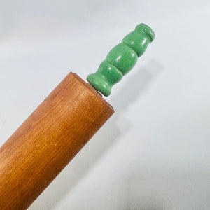 Green Handle Wooden Rolling Pin 1930s to 1950s Munising Style Hardwood Farmhouse Kitchen Baking Tool