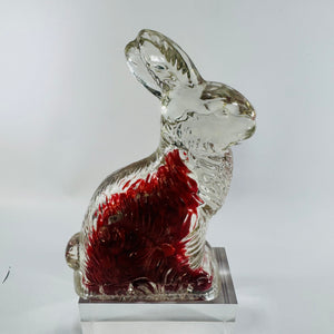 Action International LTD Clear Glass Rabbit Figurine Paperweight 1980s Bunny Decor