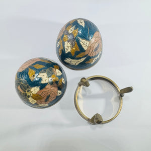 Enameled Brass Egg Trinket Box 1970s Floral Cloisonne Style with Three Leg Display Stand