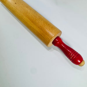 Vintage Red Handle Wooden Rolling Pin 17.5 Inch Farmhouse Baking Pastry Roller