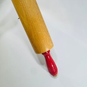 Vintage Red Handle Wooden Rolling Pin 17.5 Inch Farmhouse Baking Pastry Roller