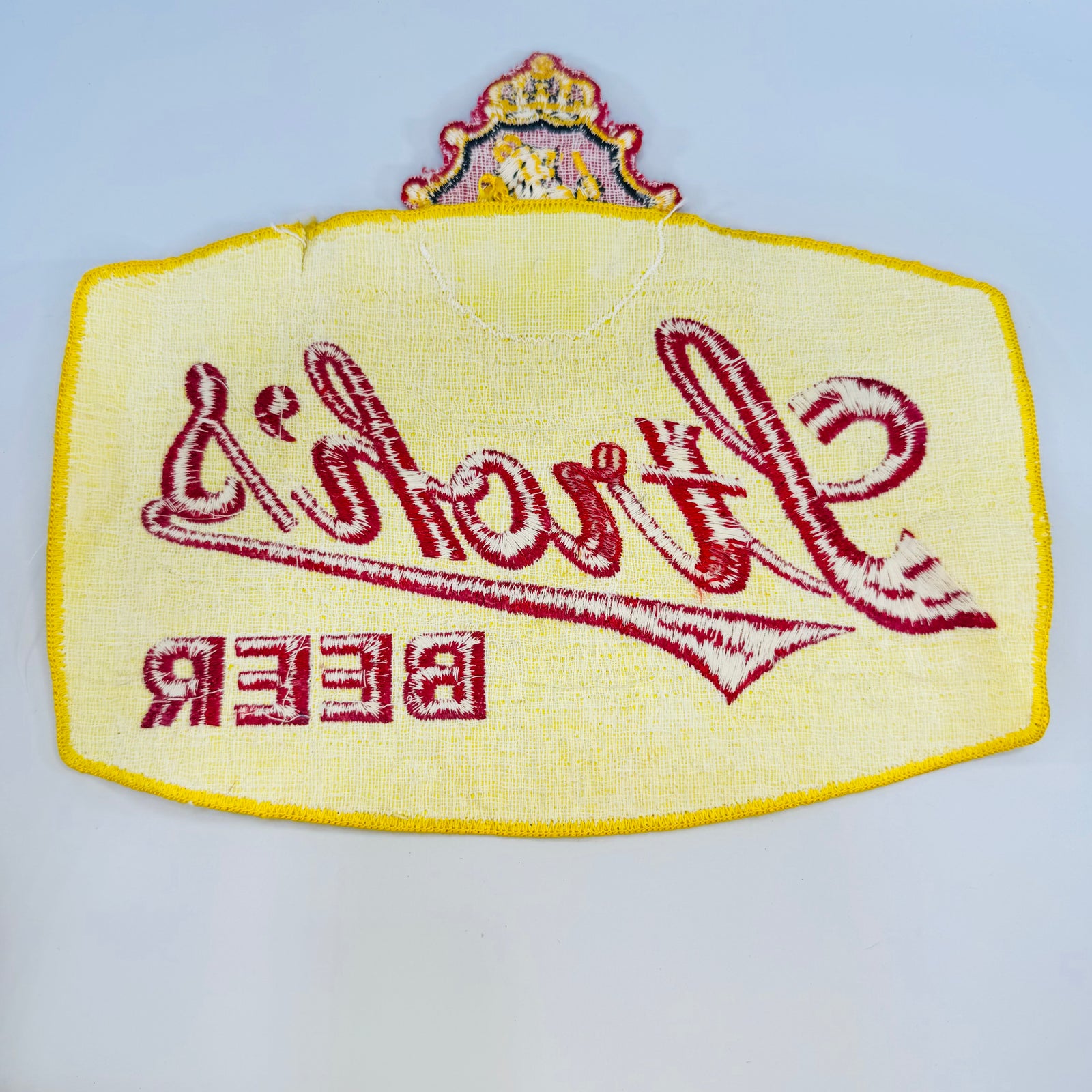 Stroh's Beer Embroidered Patch Lion Crest Yellow Red 1970s Brewery Advertising 9 Inch Sew On
