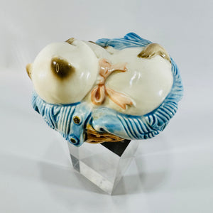 Avon Catnapper 1983 Ceramic Sleeping Cat Potpourri Sachet Pomander Japan Basket Figurine
