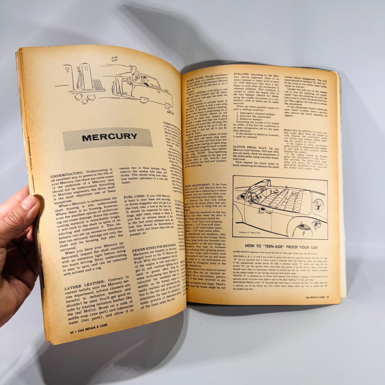 Car Repair and Care 1950s Mercury pages with How to Teen-Age Proof Your Car drawing