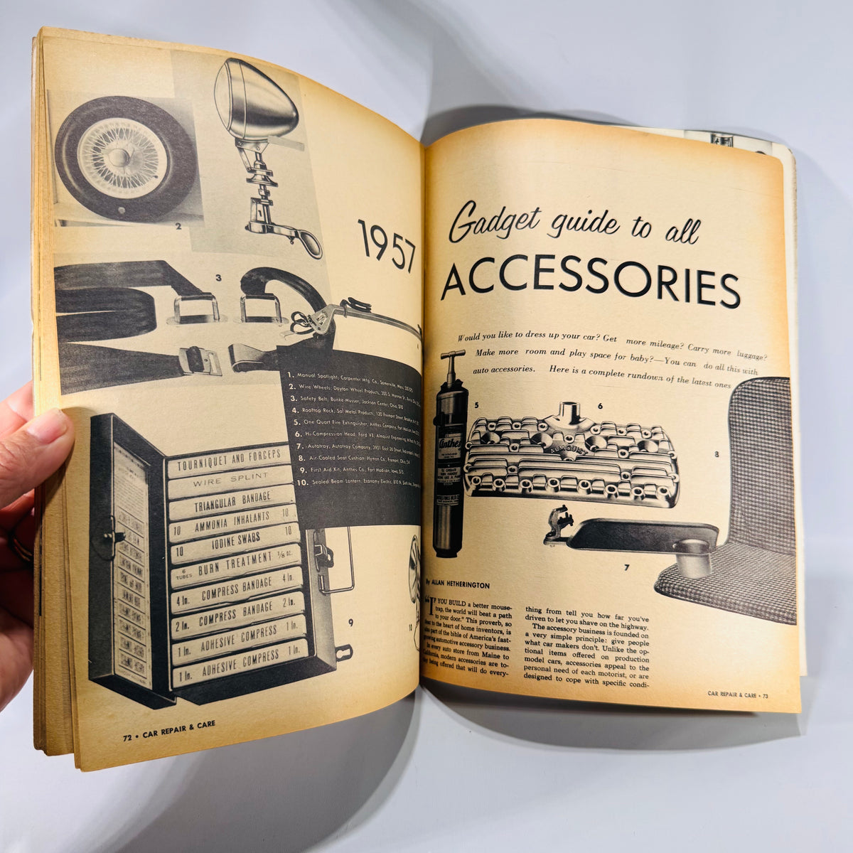 Car Repair and Care 1950s Gadget Guide to All Accessories spread marked 1957