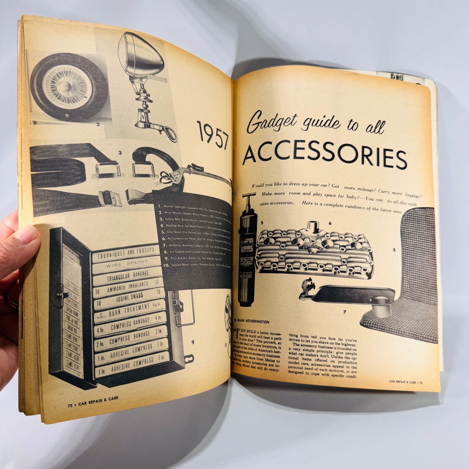 Car Repair and Care 1950s Gadget Guide to All Accessories spread marked 1957