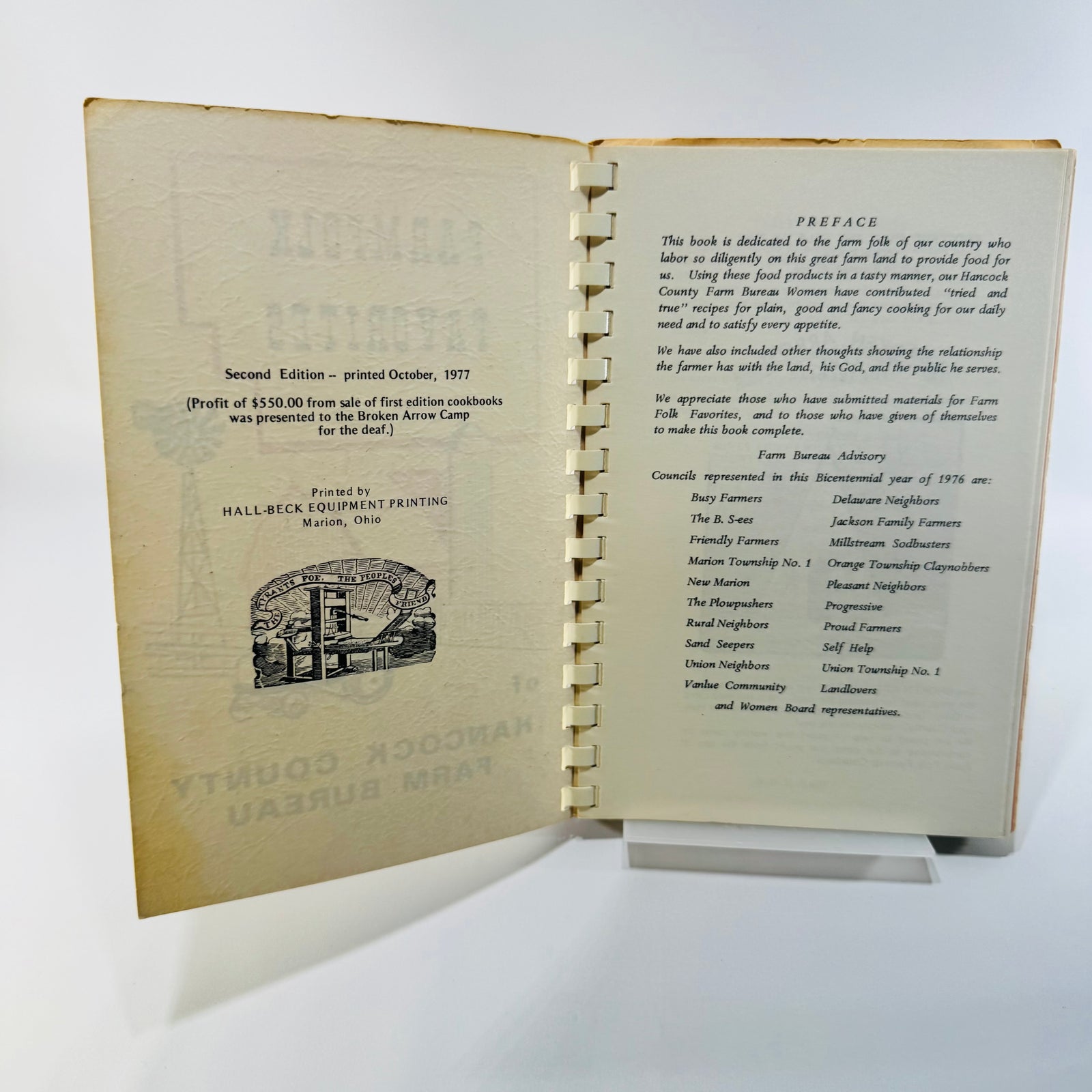 Farmfolk Favorites of Hancock County Farm Bureau 1977 Second Edition Ohio Cookbook