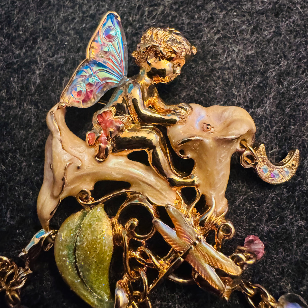 Kirks Folly Moonflower Fairy Convertible Brooch/Pendant with Removable Watch Charm (Gold Tone, Enamel & Crystals)