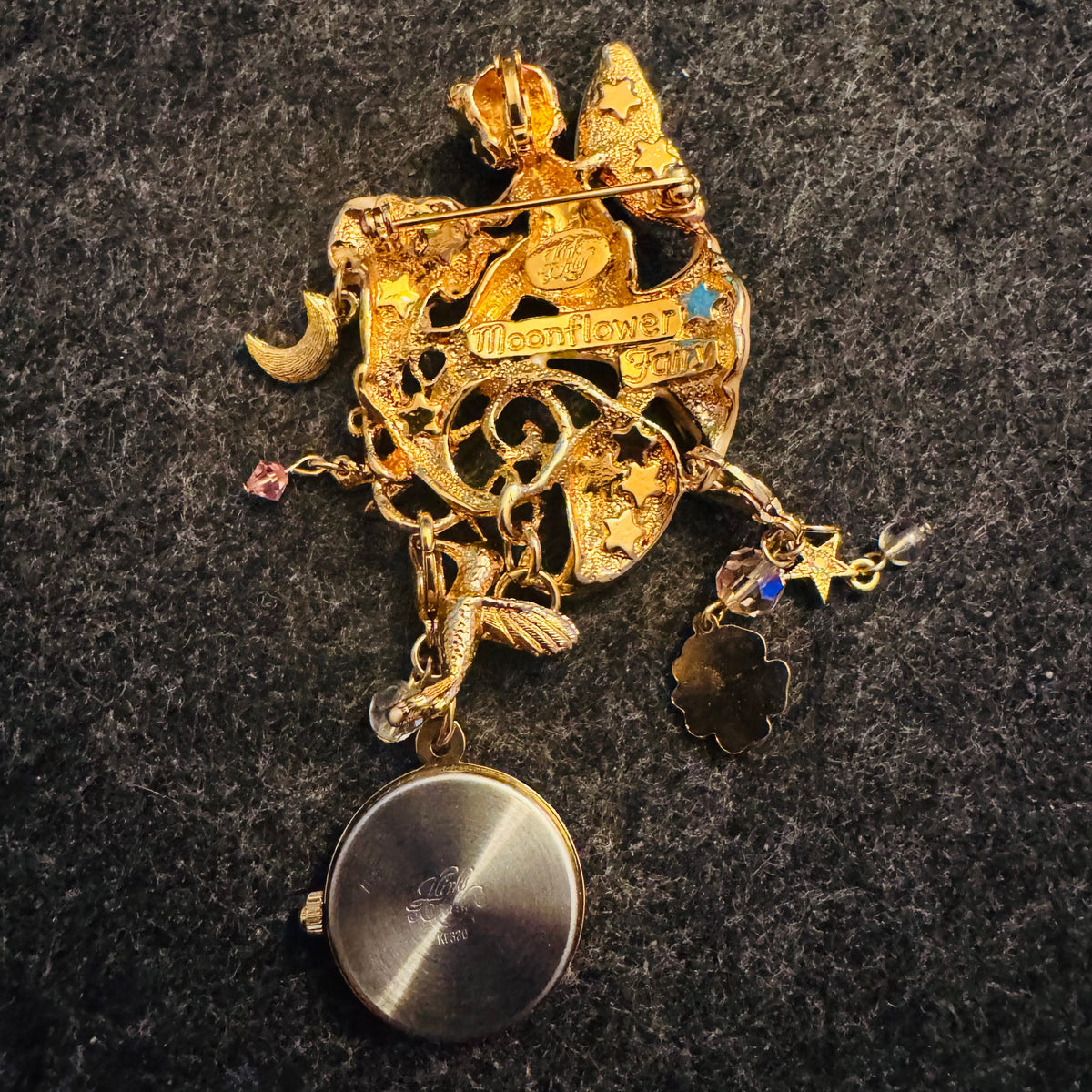Kirks Folly Moonflower Fairy Convertible Brooch/Pendant with Removable Watch Charm (Gold Tone, Enamel & Crystals)