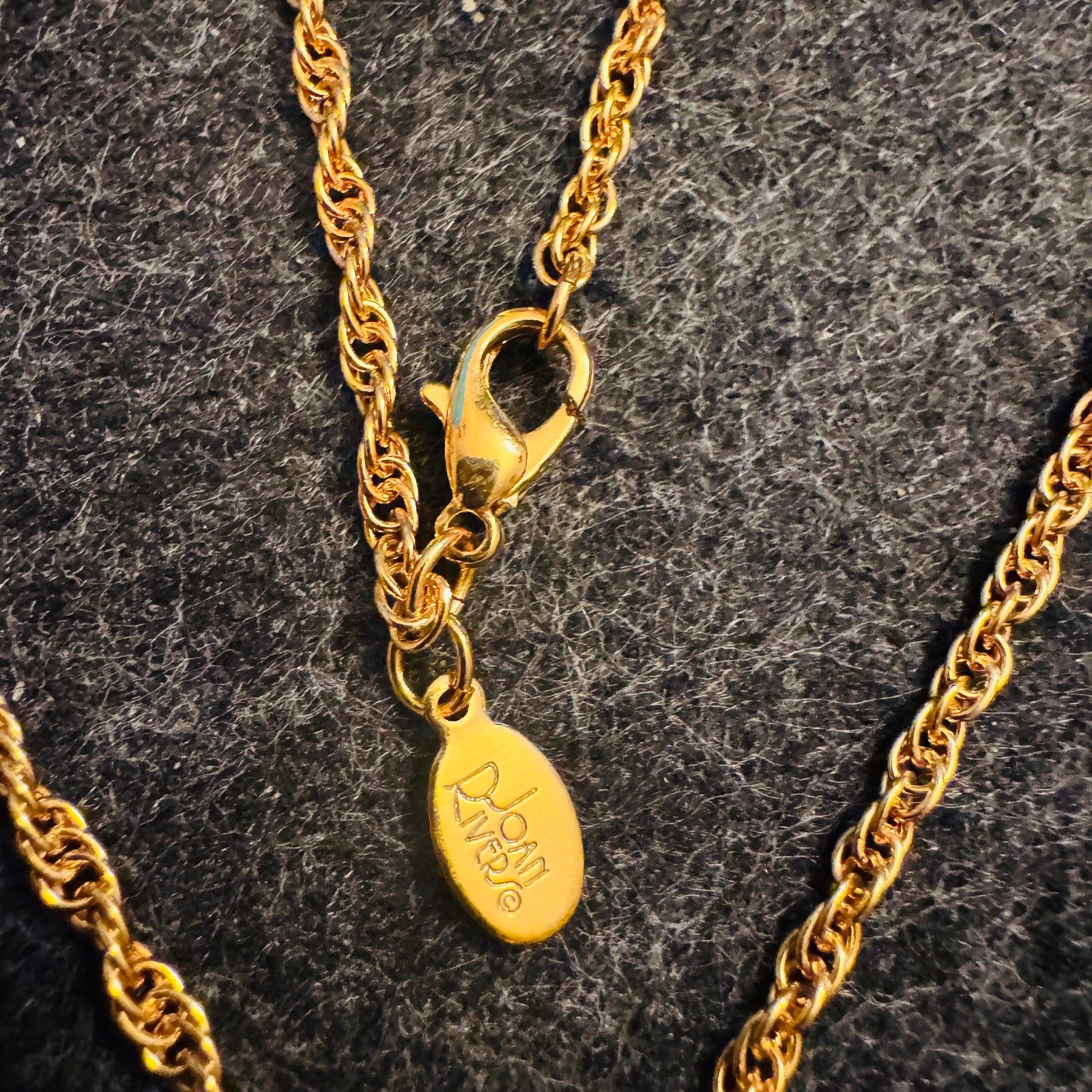 Vintage Joan Rivers Fabergé Egg Necklace 30” Gold Tone Rope Chain Pastel Enamel Cherub Pendant Rhinestone Bail