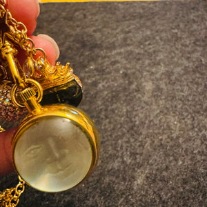 Kirk’s Folly Angel Time Watch Necklace Gold Tone Charm Pendant Celestial Star Moon Cherub AB Crystal Heart Vintage 90s