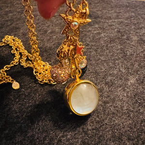 Kirk’s Folly Angel Time Watch Necklace Gold Tone Charm Pendant Celestial Star Moon Cherub AB Crystal Heart Vintage 90s