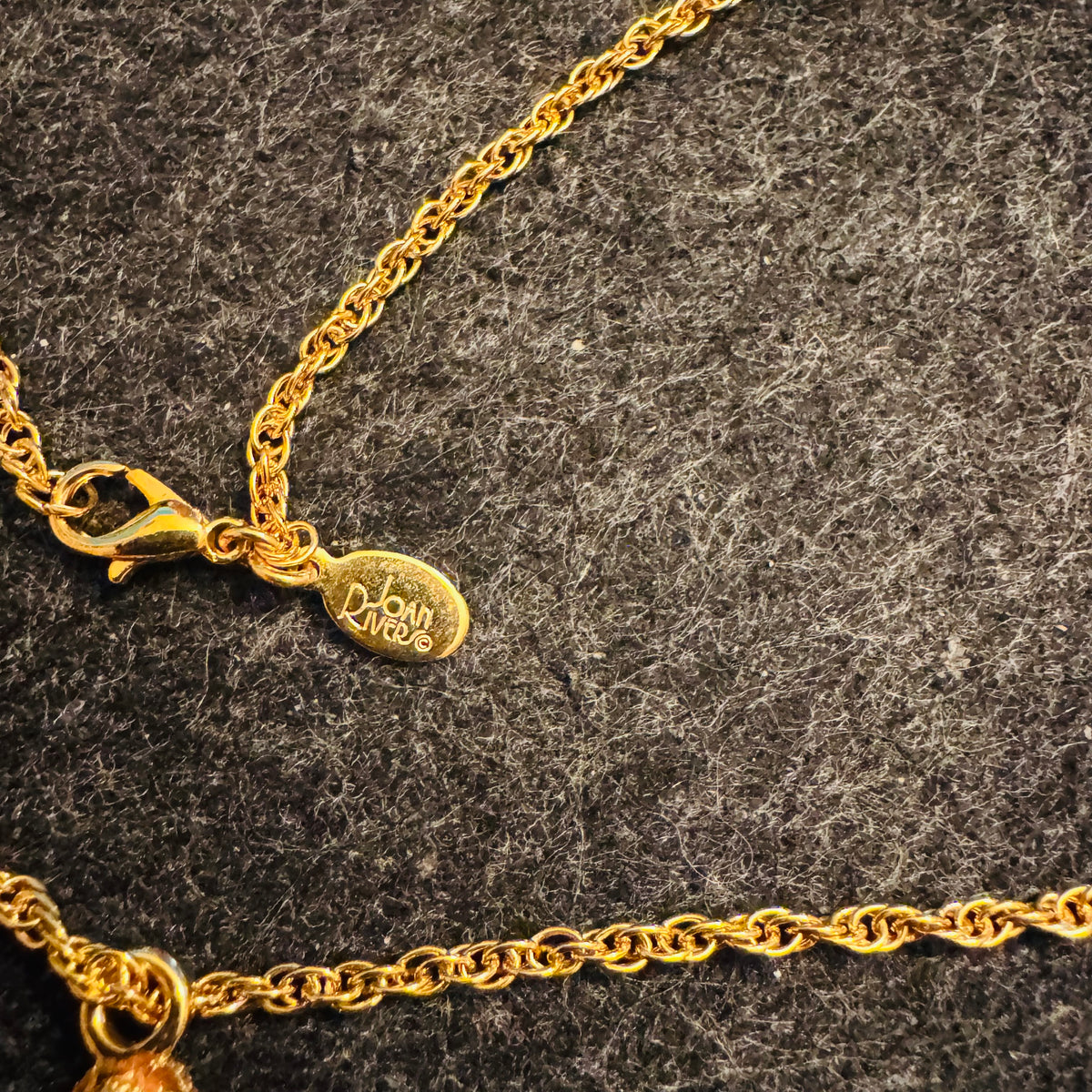 Vintage Joan Rivers Caviar Egg Necklace Black Swarovski Crystal Pavé Pendant 28” Gold Tone Rope Chain Signed Tag