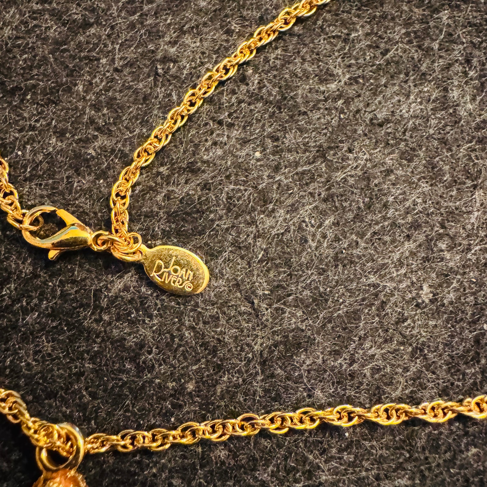 Vintage Joan Rivers Caviar Egg Necklace Black Swarovski Crystal Pavé Pendant 28” Gold Tone Rope Chain Signed Tag