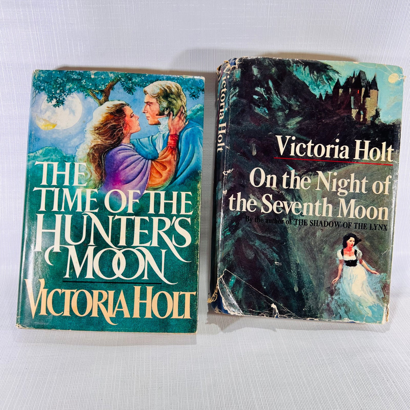 Two Victoria Holt Vintage Books: On The Night of the Seventh Moon 1972 The Time of the Hunters Moon  1983 Double Day & Co